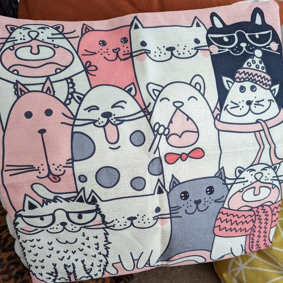 Cartoon Kitty Theme Design Cats Pattern Linen Zippered Pillowcase - Picture 2 of 8